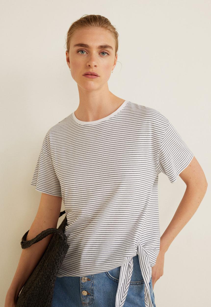 MANGO - Bow detail T-shirt - navy & white