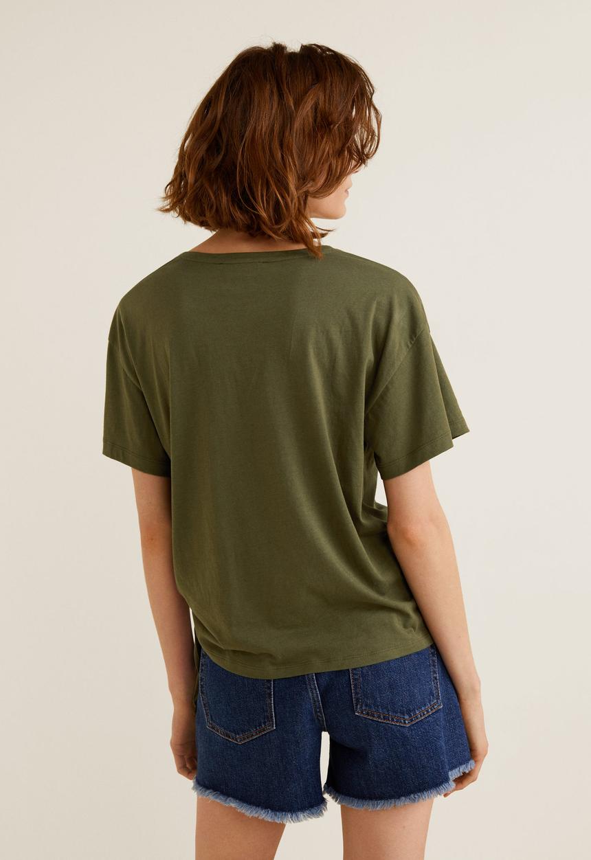 MANGO - Bow detail T-shirt - khaki 