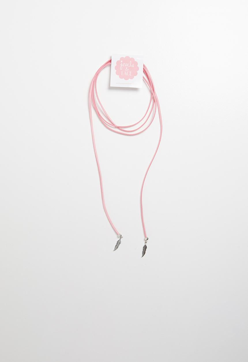Jewels and Lace - Feather wrap choker - pink