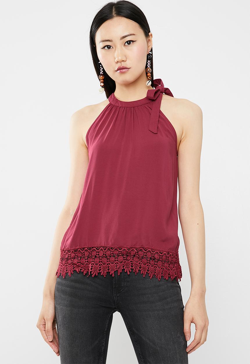 ONLY - Julie sleeveless woven top - red