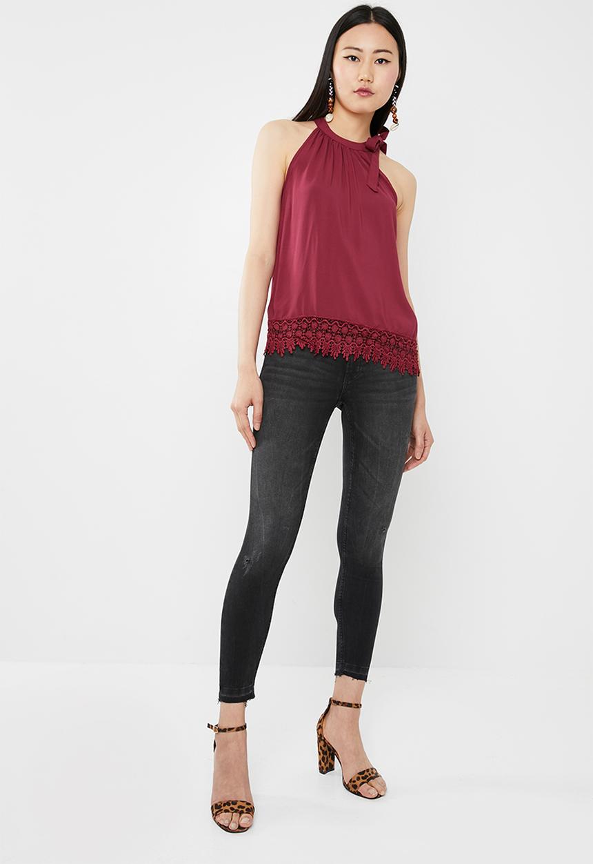ONLY - Julie sleeveless woven top - red