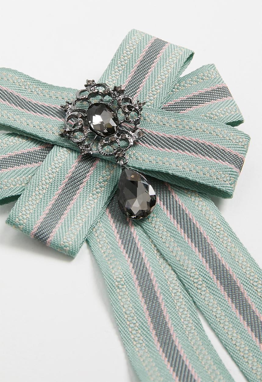 STYLE REPUBLIC - Striped bow brooch - green 
