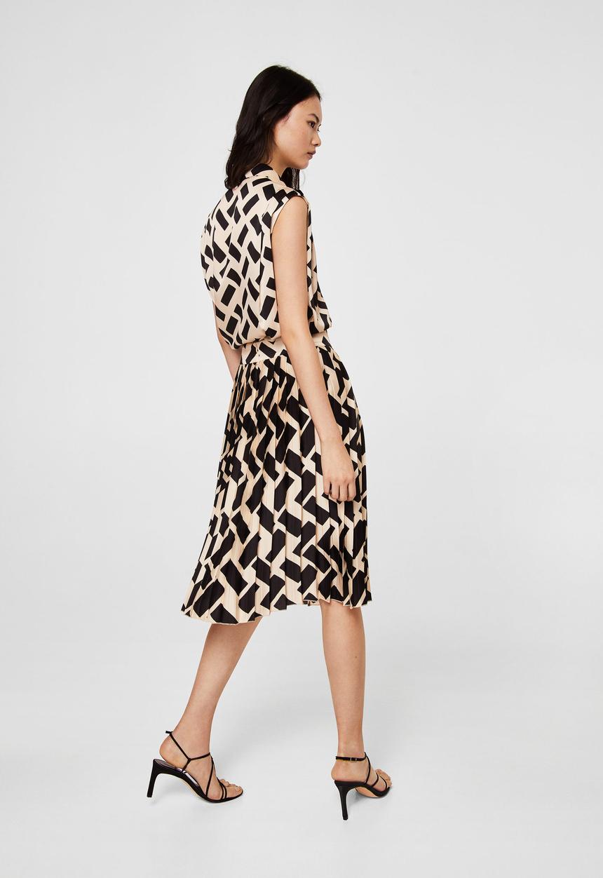 MANGO - Geometric print pleated skirt - black & cream