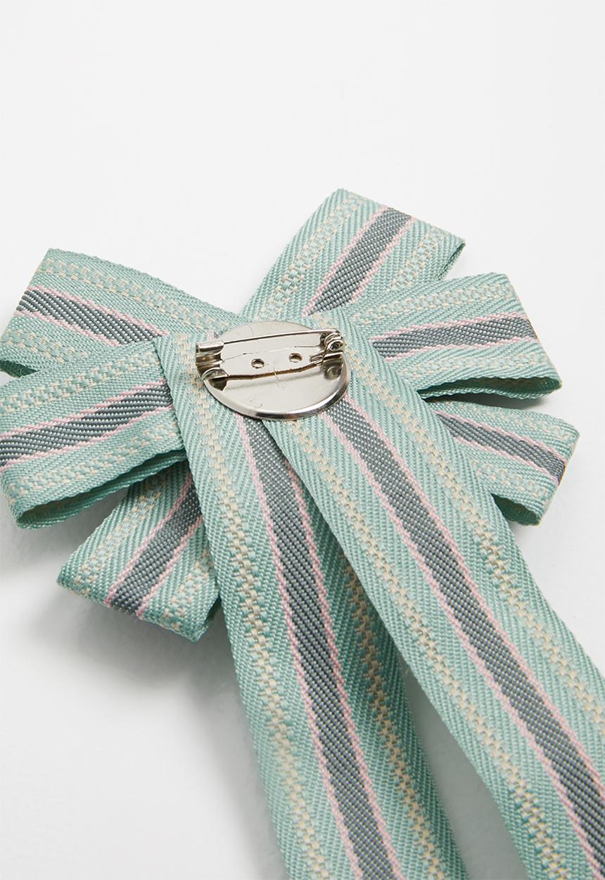 STYLE REPUBLIC - Striped bow brooch - green 