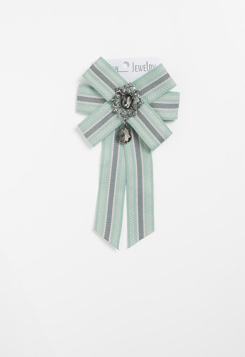 STYLE REPUBLIC - Striped bow brooch - green 