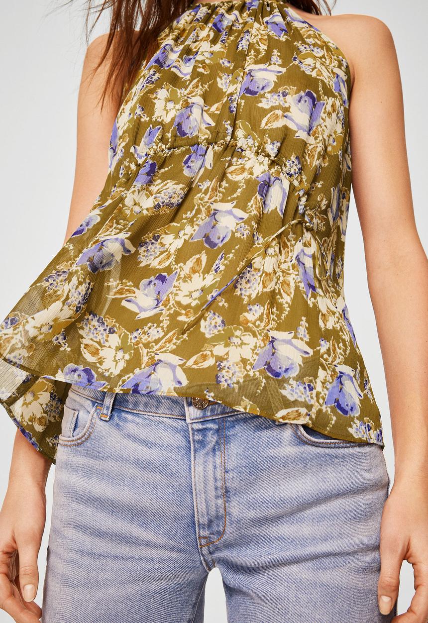 MANGO - Printed halter neck cami - khaki green