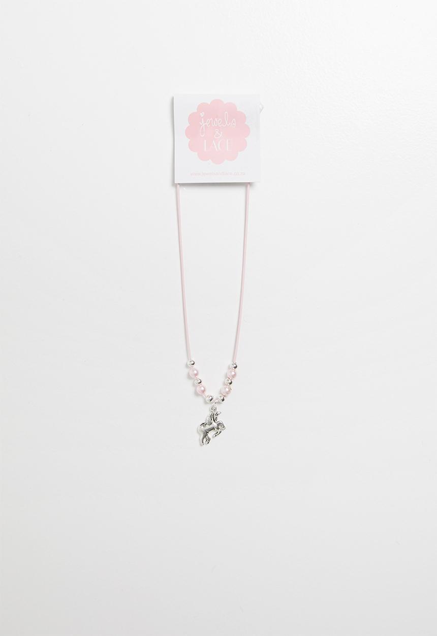 Jewels and Lace - Unicorn necklace - silver & pink