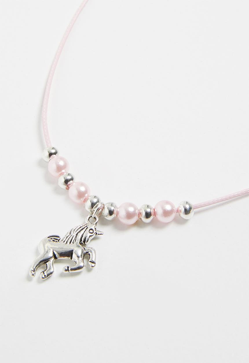 Jewels and Lace - Unicorn necklace - silver & pink