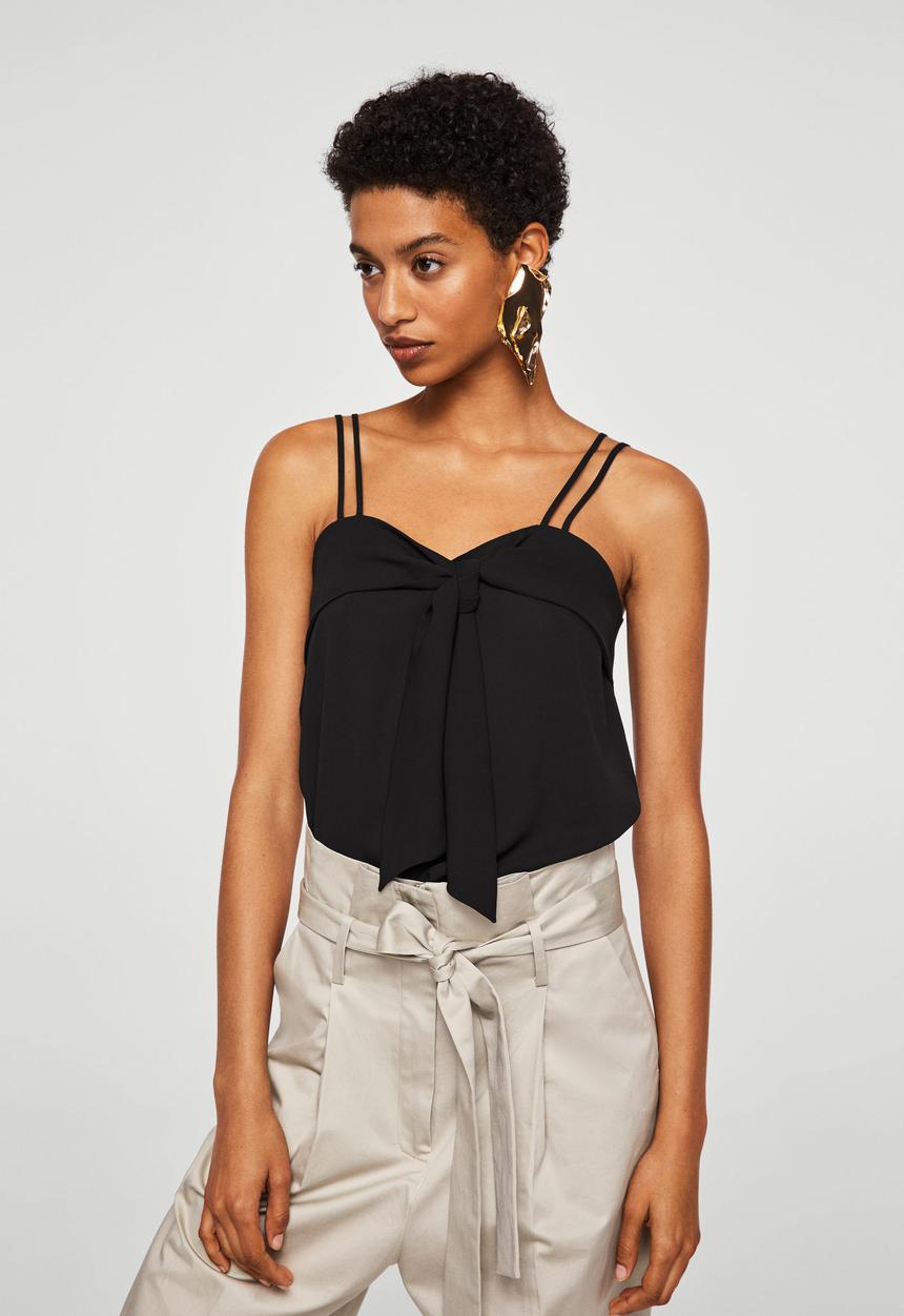 MANGO - Bow strap top - black