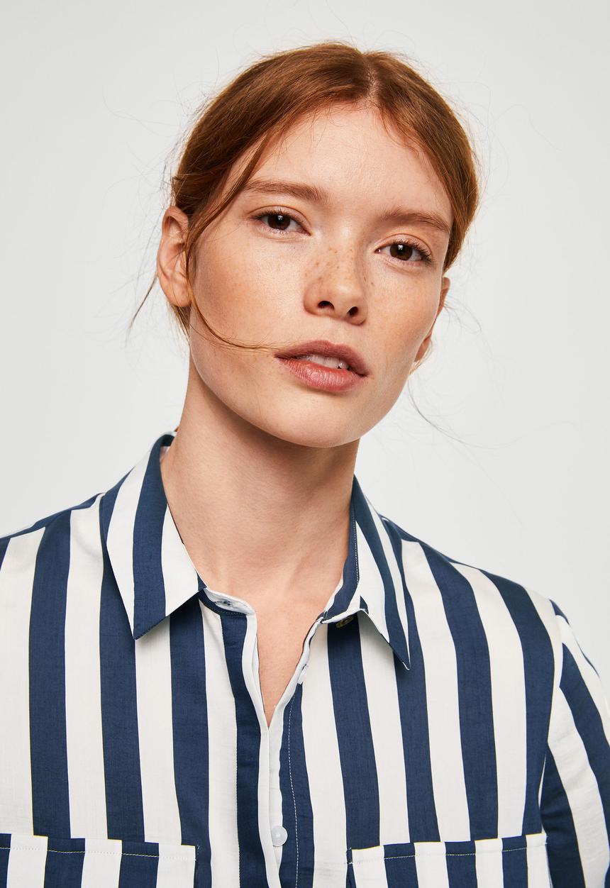 MANGO - Striped soft shirt - navy & white
