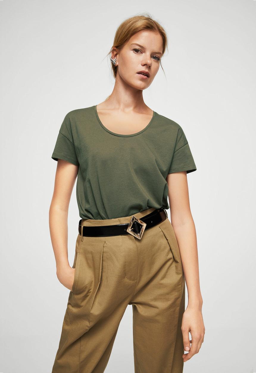 MANGO - Organic cotton T-shirt - green
