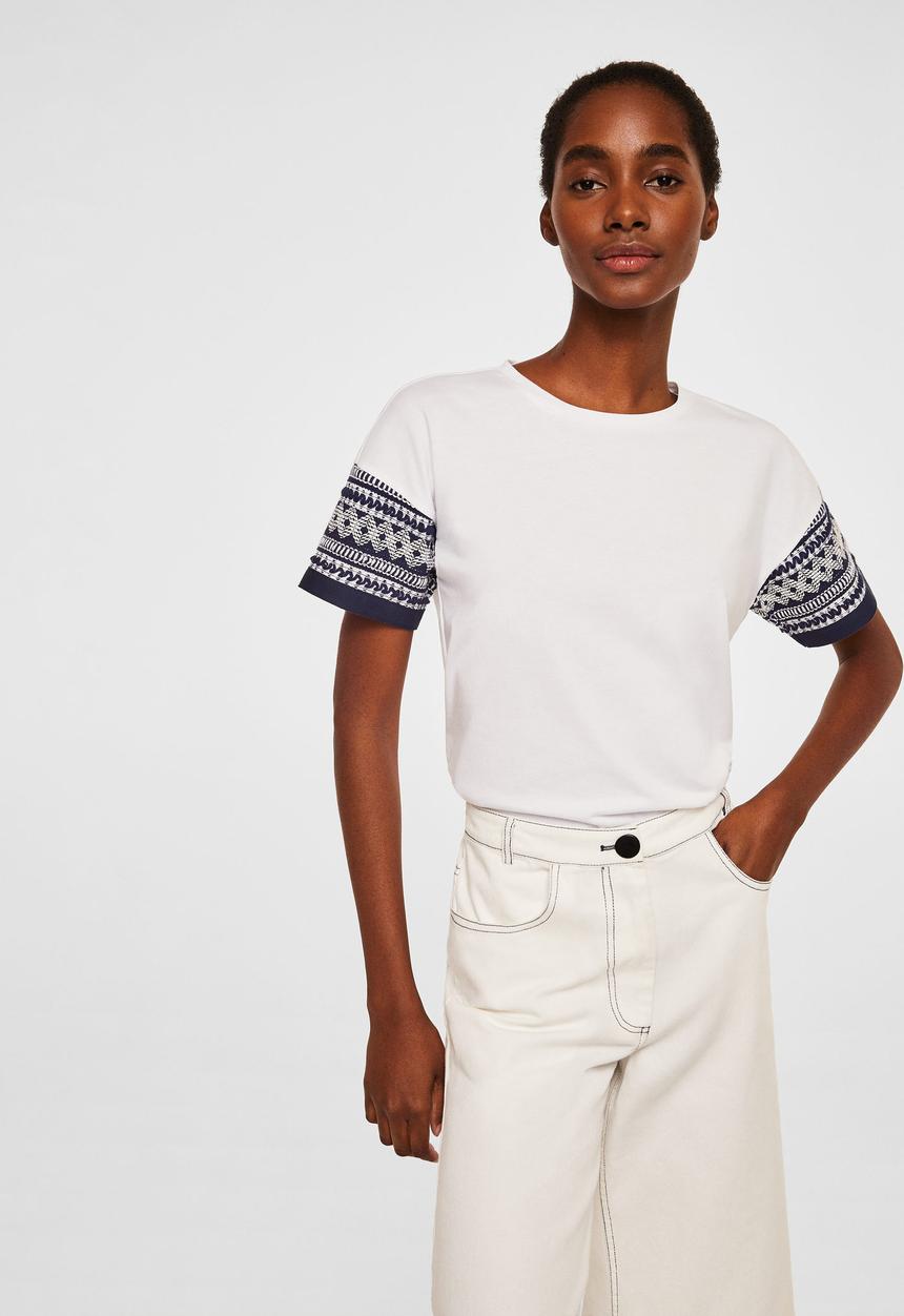 MANGO - Embroidery detail tee - white