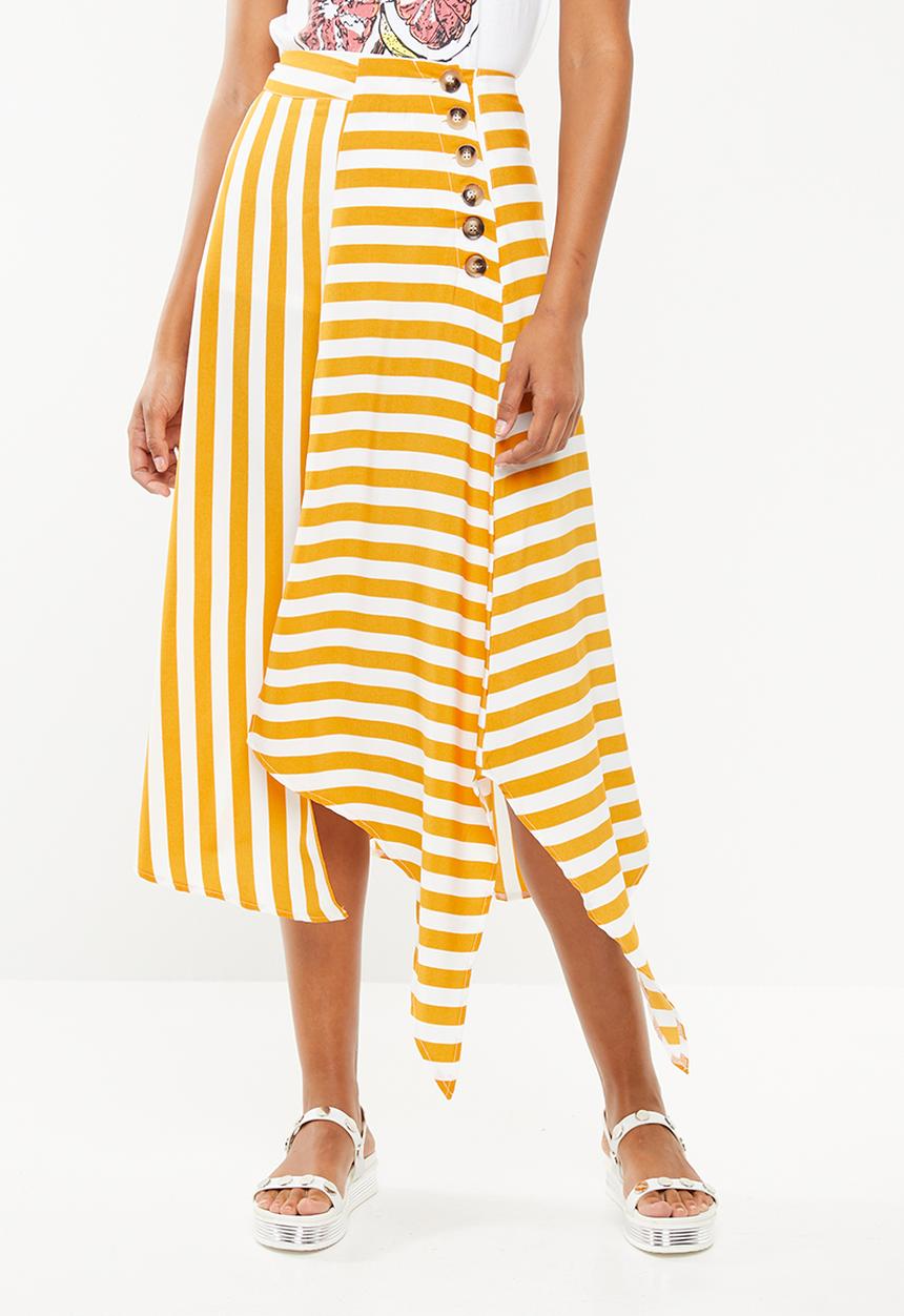STYLE REPUBLIC - Asymmetrical button detail skirt - white & yellow