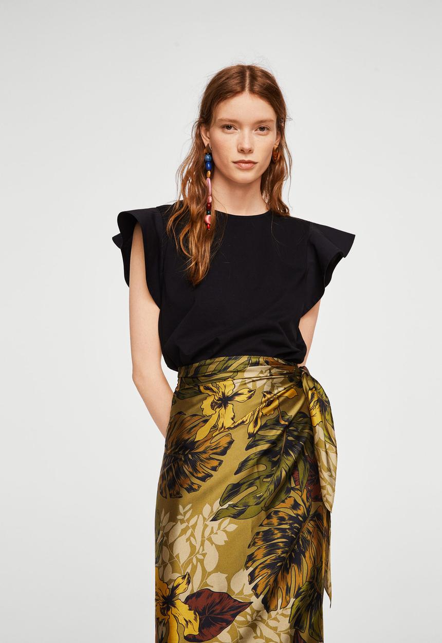 MANGO - Ruffled sleeve T-shirt - black