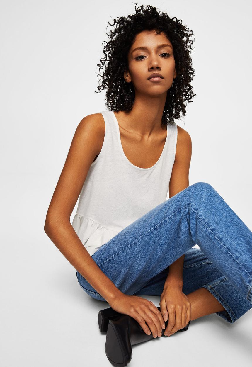 MANGO - Bow linen top - white