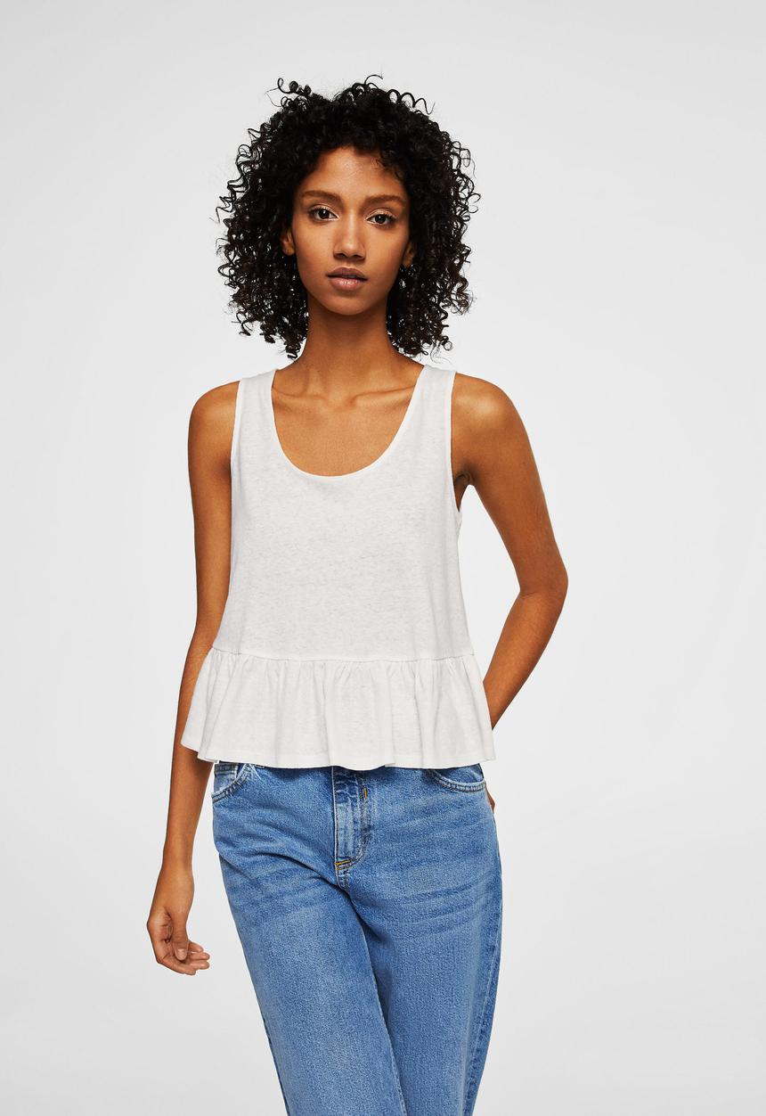 MANGO - Bow linen top - white