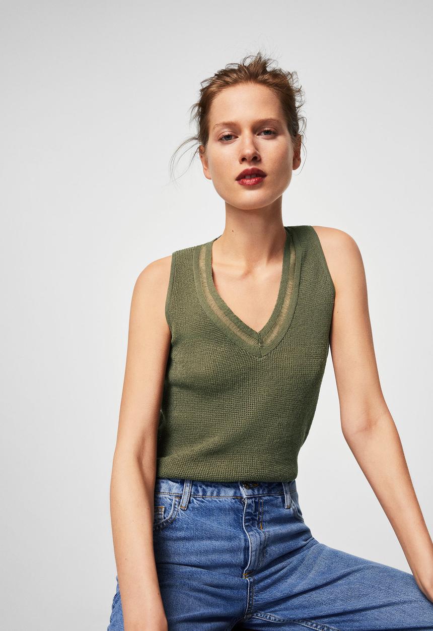 MANGO - Fine knit top - green