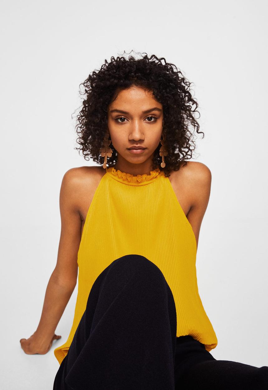 MANGO - Textured halter top - yellow