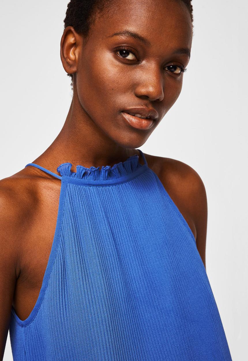 MANGO - Textured halter top - blue