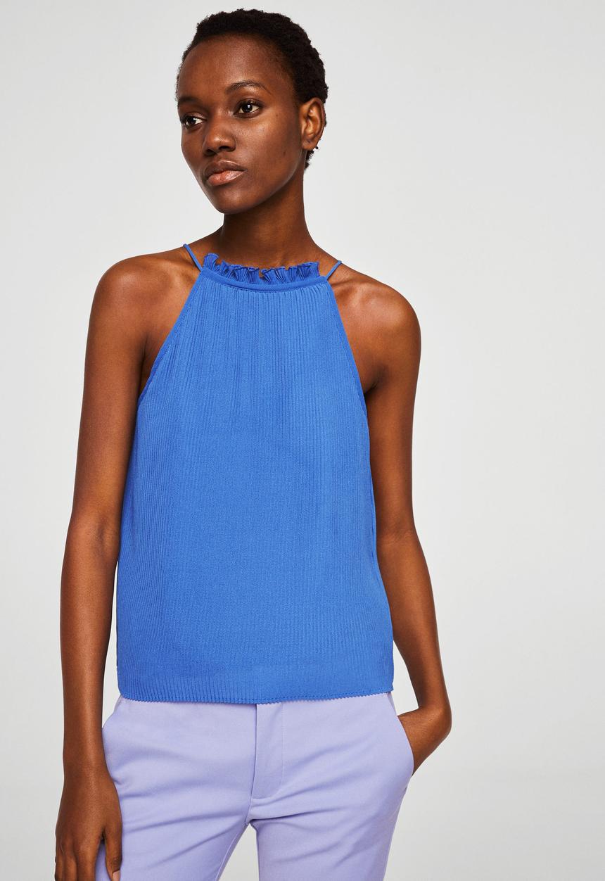 MANGO - Textured halter top - blue