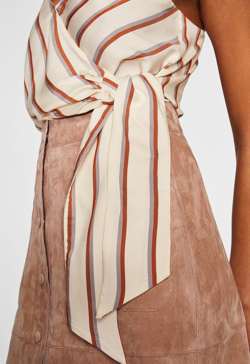 MANGO - Bow detail striped top - white