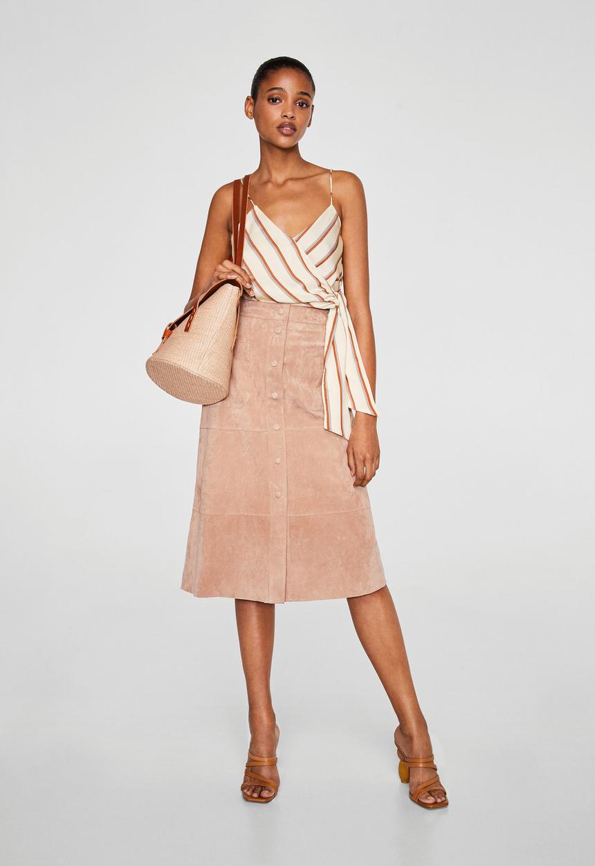 MANGO - Bow detail striped top - white