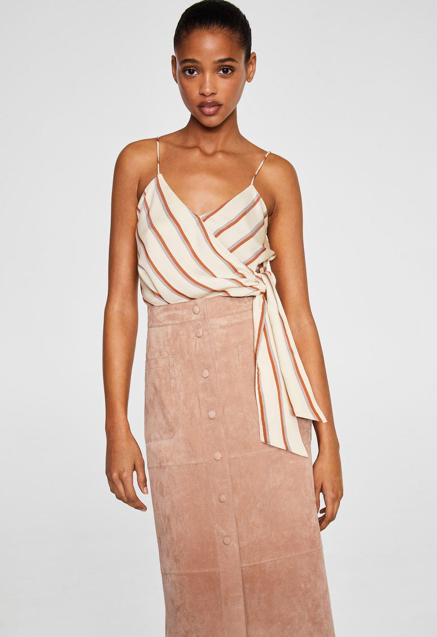 MANGO - Bow detail striped top - white