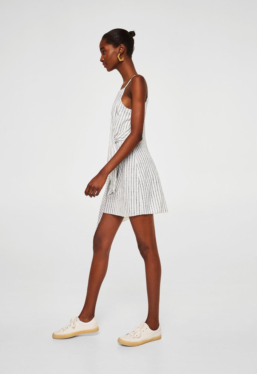 MANGO - Knot asymmetric dress - blue & white