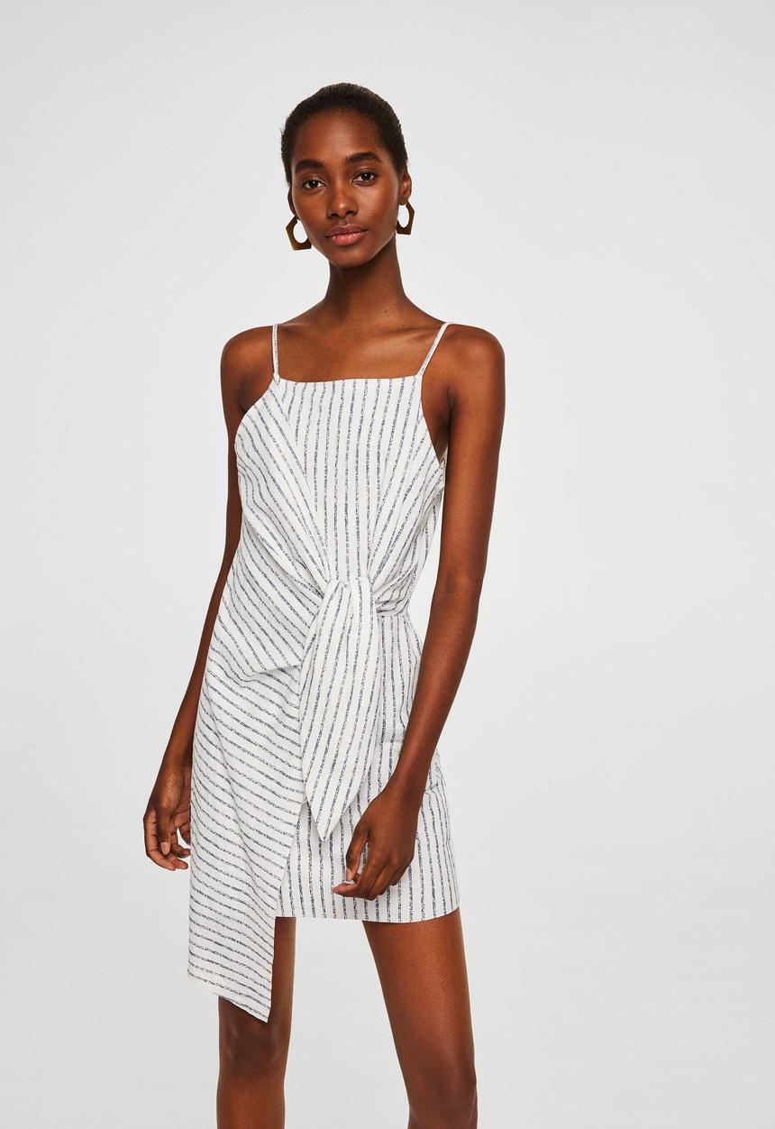 MANGO - Knot asymmetric dress - blue & white