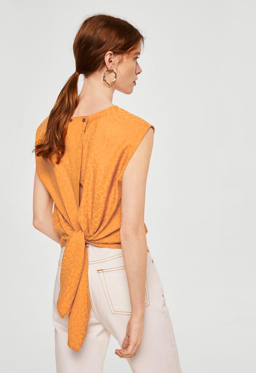 MANGO - Bow leopard-print blouse - orange