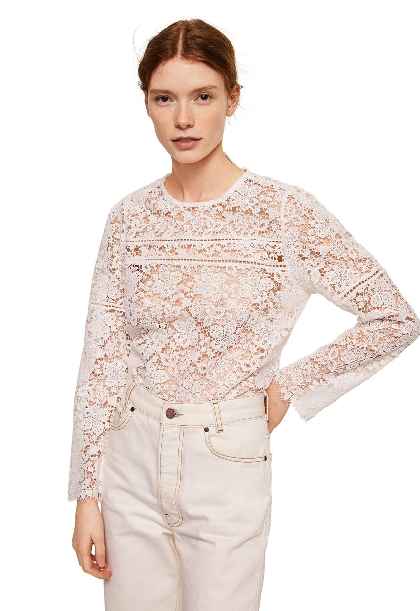 MANGO - Floral All-over Lace Blouse White