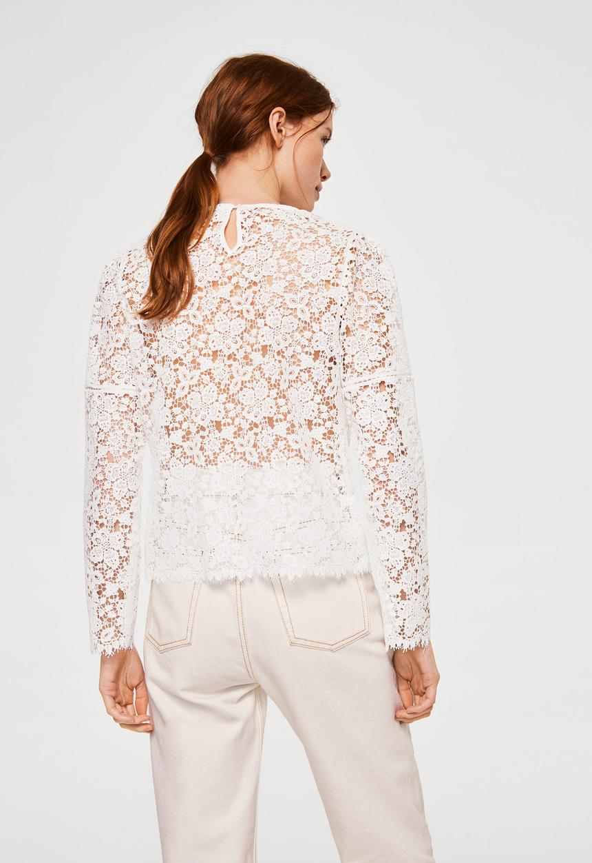 MANGO - Floral All-over Lace Blouse White