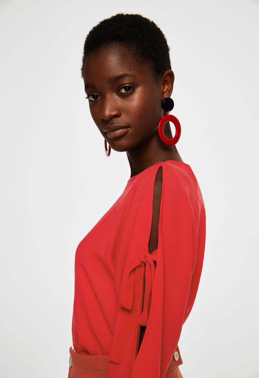 MANGO - Lace flowy blouse - red