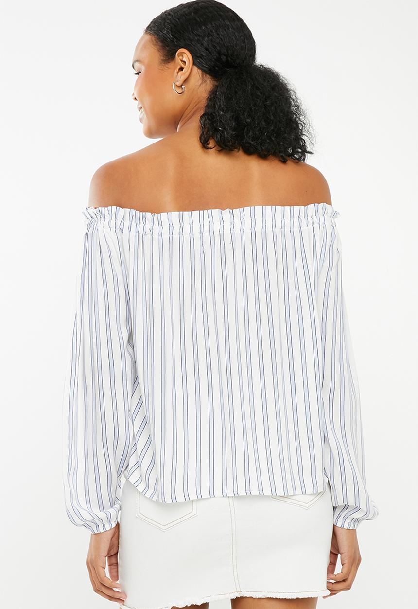 Superbalist - Off the shoulder button front blouse - blues stripe