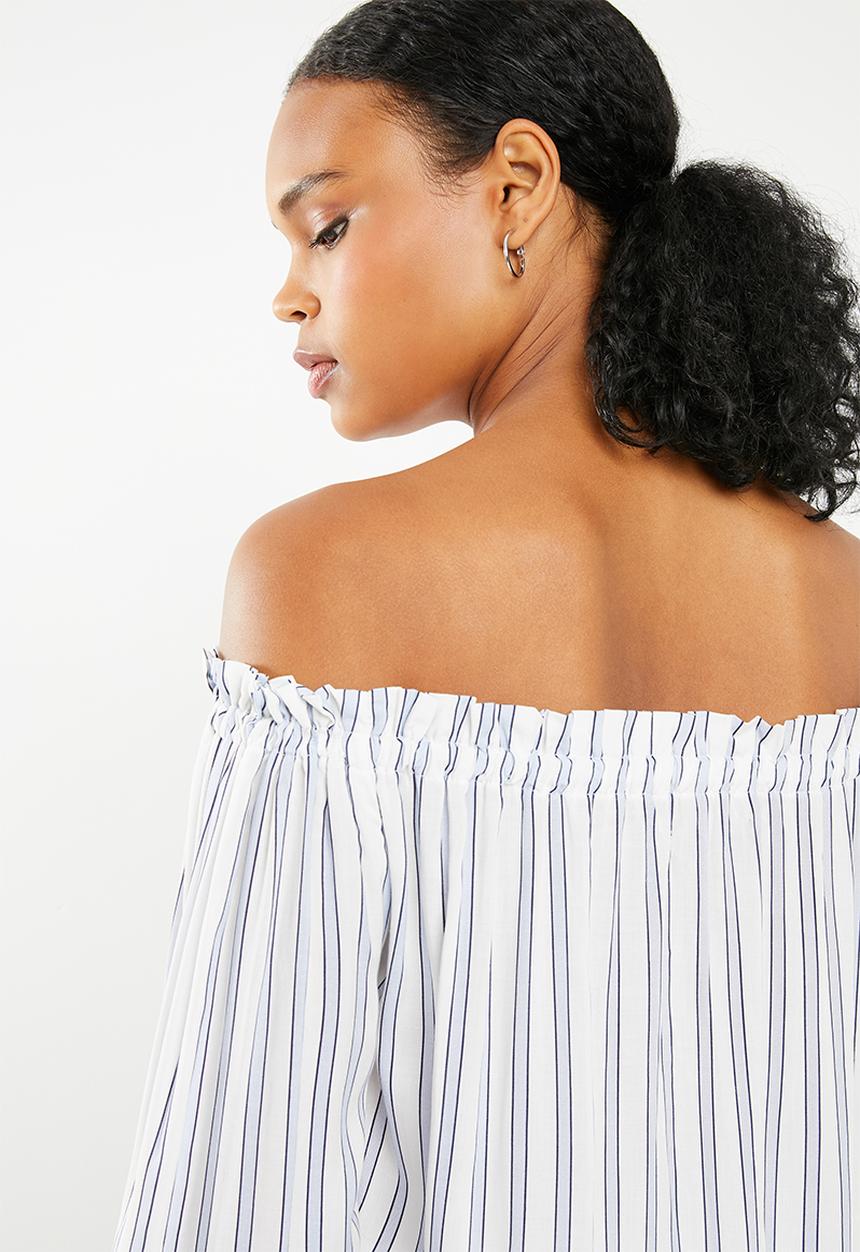 Superbalist - Off the shoulder button front blouse - blues stripe