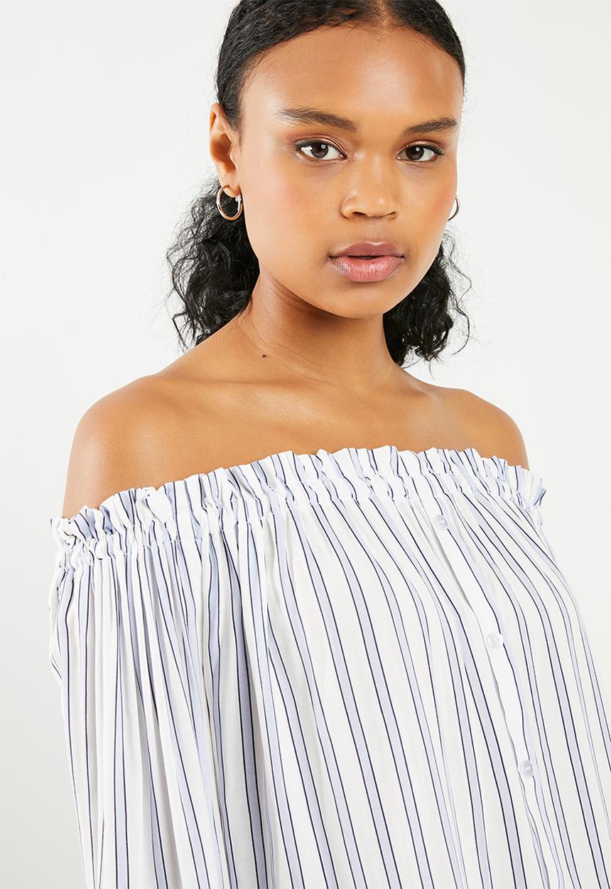 Superbalist - Off the shoulder button front blouse - blues stripe
