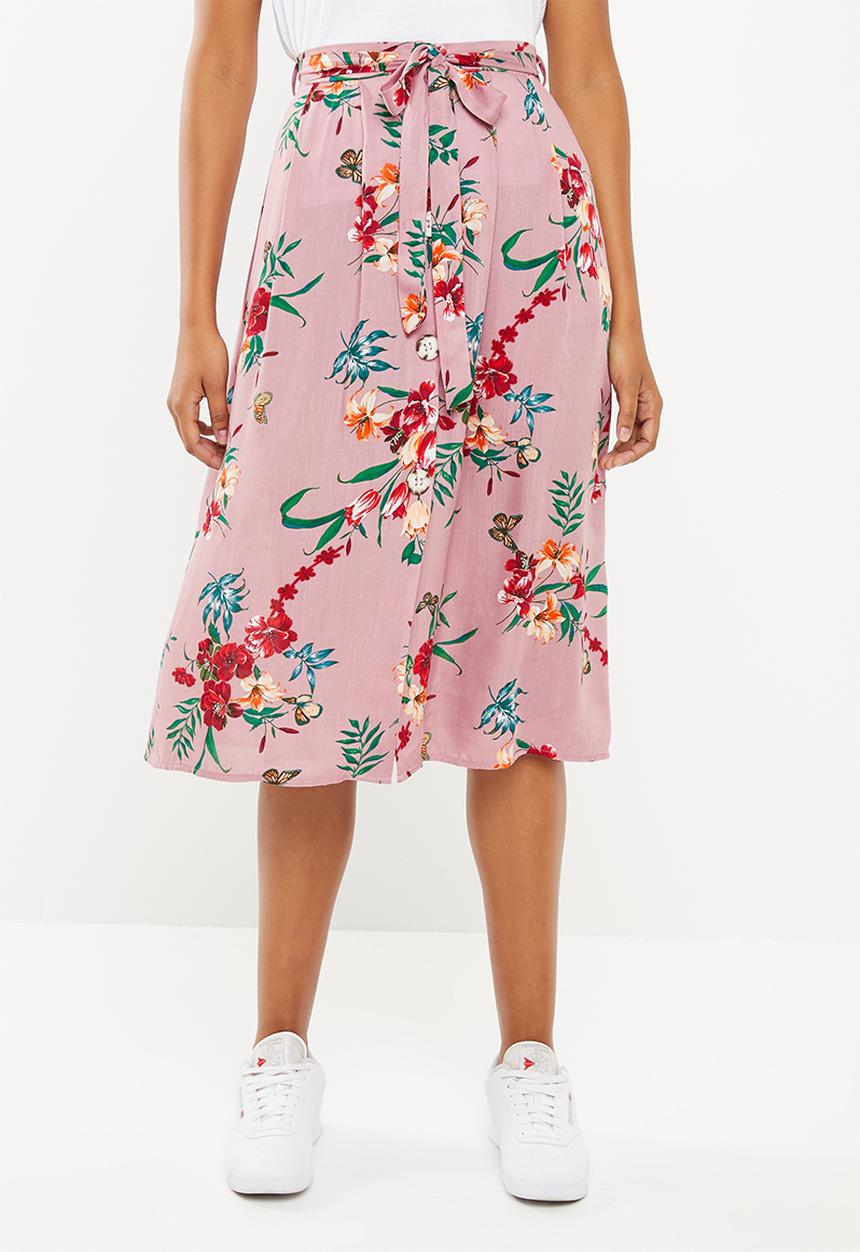 Superbalist - A-line midi skirt with tie belt - pink floral