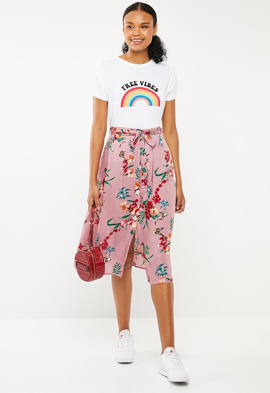 Superbalist - A-line midi skirt with tie belt - pink floral