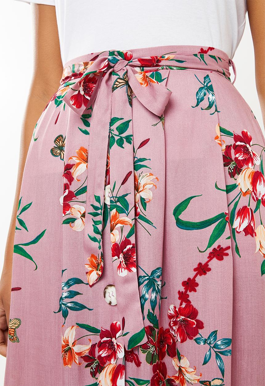 Superbalist - A-line midi skirt with tie belt - pink floral