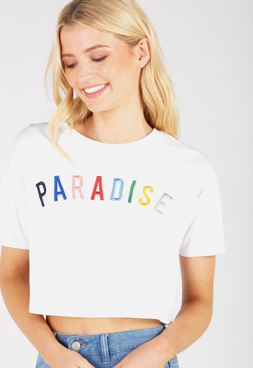 Supré  - Printed loose crop tee - white