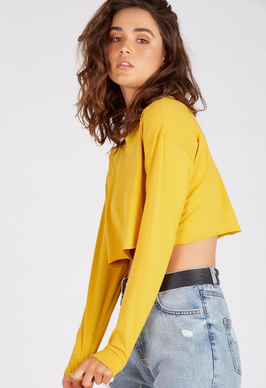 Supré  - Long sleeve super crop cuff tee - yellow 