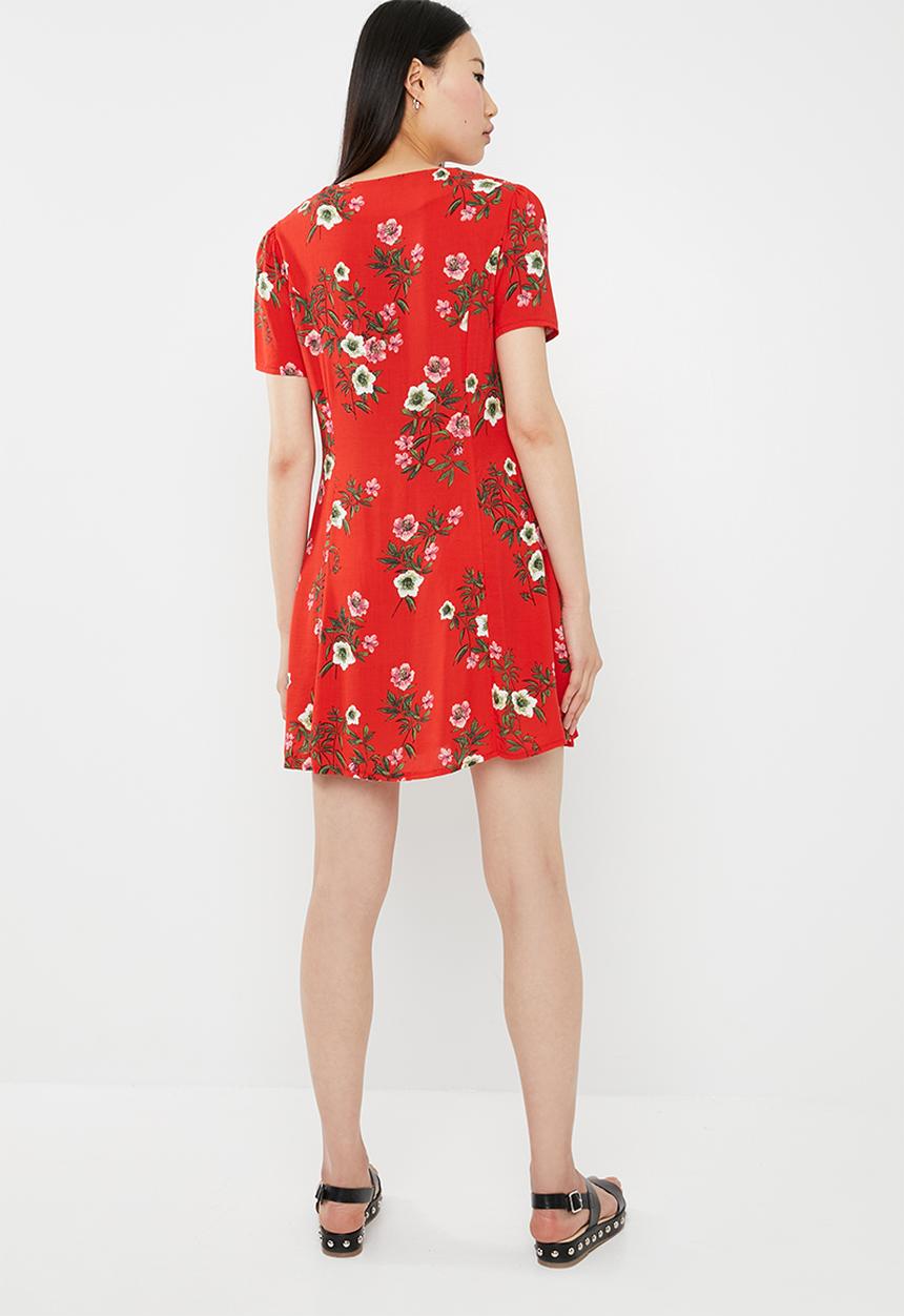 c(inch) - Front button mini dress - red