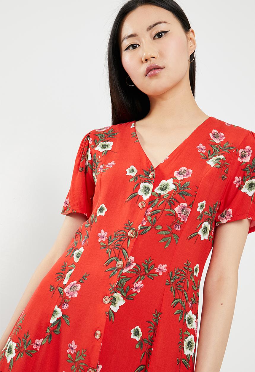 c(inch) - Front button mini dress - red