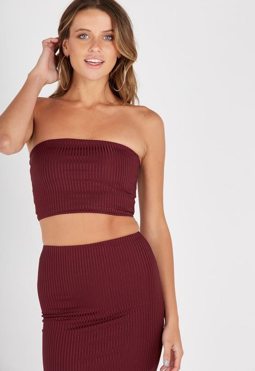 Supré  - Luxe rib strapless crop - burgundy