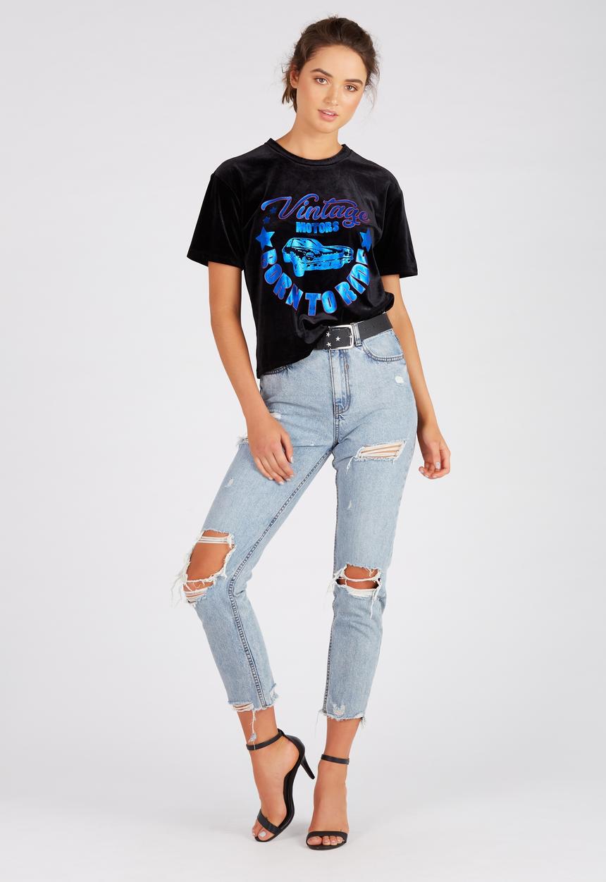 Supré  - Velour tee - black 