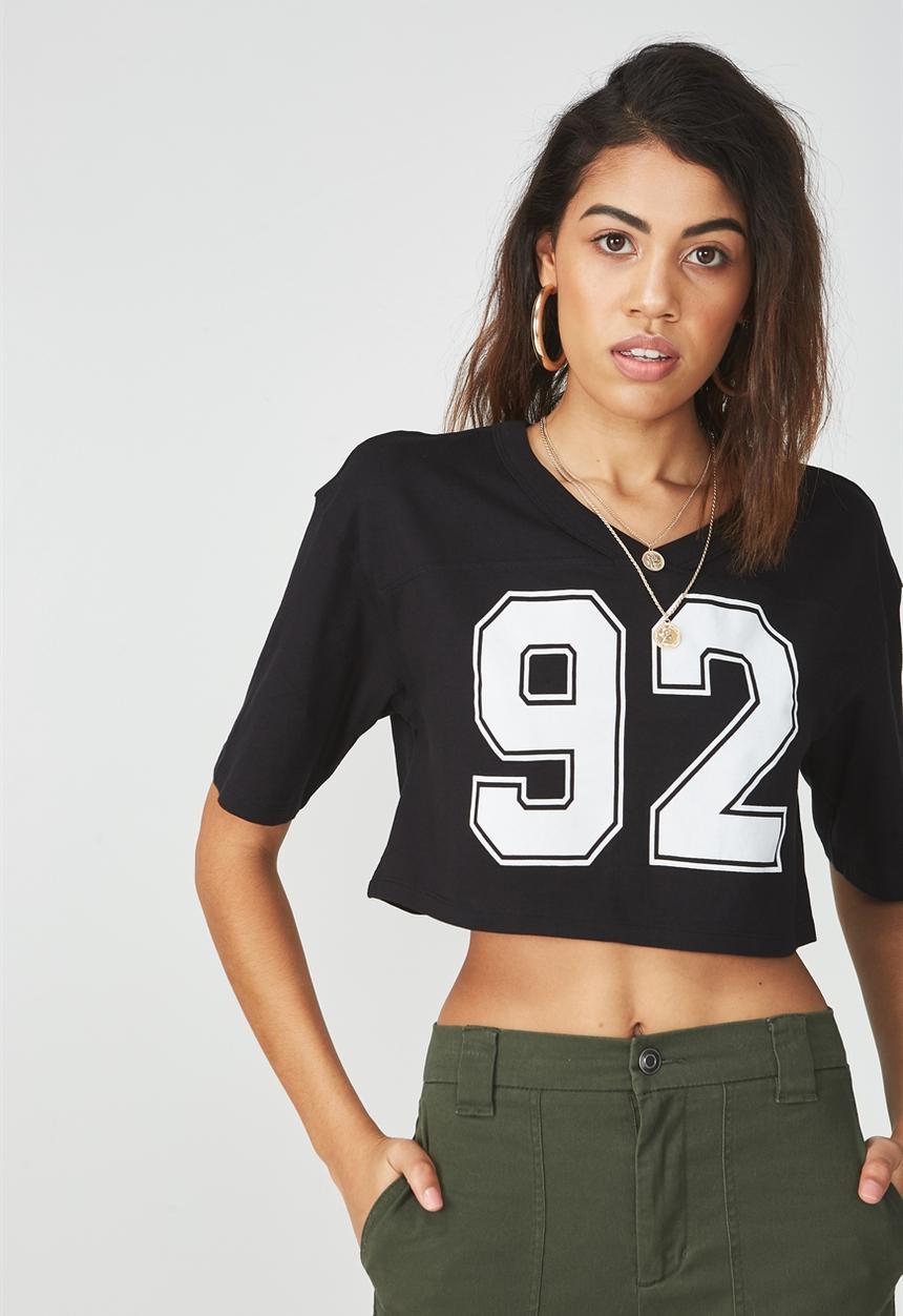 Supré  - V-neck boxy crop - black 