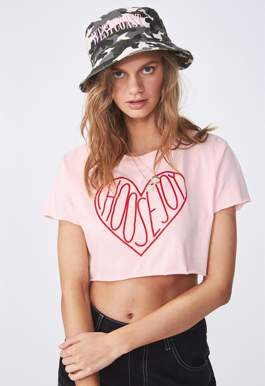 Supré  - Printed super crop tee choose joy - light pink