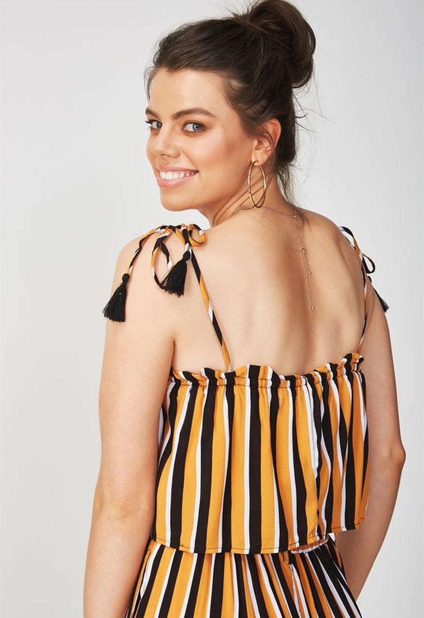 Supré  - Tie shoulder crop top - black & yellow 