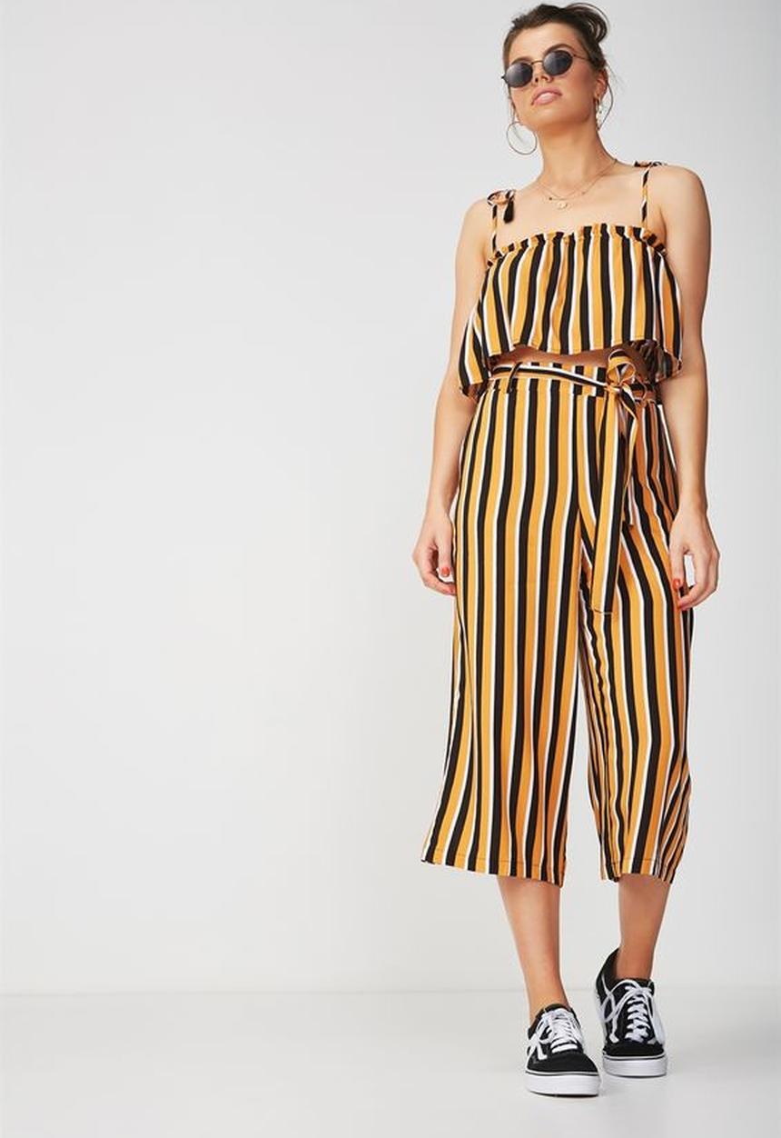 Supré  - Tie shoulder crop top - black & yellow 