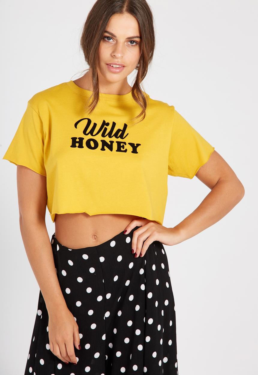 Supré  - Printed super crop tee wild honey - yellow
